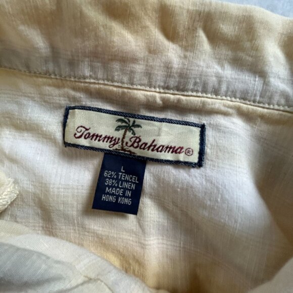 Tommy Bahama Mens Yellow Plaid Button-Up Shirt Large Linen Blend Short Sleeve - Picture 3 of 7